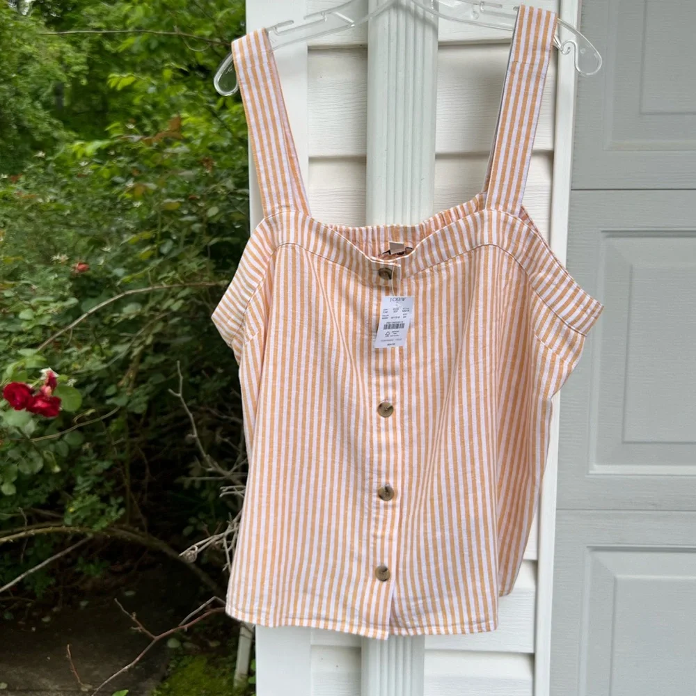 NWT J. Crew Cute Yellow White Stripe Button Front Strap Sleeveless Blouse - Picture 3 of 6